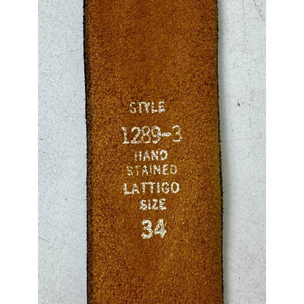 Vintage Levi's Orange Tab Floral Tooled Hand Stained Latigo Leather Belt Sz 34